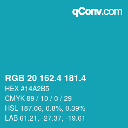 カラーコード: RGB 20 162.4 181.4 | qconv.com
