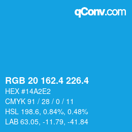 カラーコード: RGB 20 162.4 226.4 | qconv.com