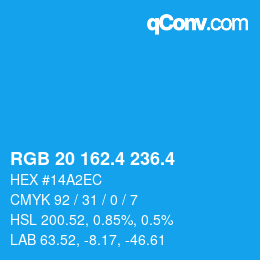 カラーコード: RGB 20 162.4 236.4 | qconv.com