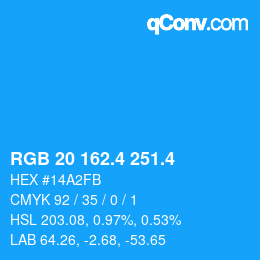 カラーコード: RGB 20 162.4 251.4 | qconv.com