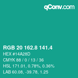 カラーコード: RGB 20 162.8 141.4 | qconv.com