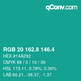 カラーコード: RGB 20 162.8 146.4 | qconv.com