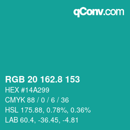カラーコード: RGB 20 162.8 153 | qconv.com