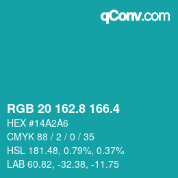 カラーコード: RGB 20 162.8 166.4 | qconv.com
