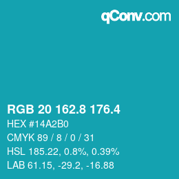 カラーコード: RGB 20 162.8 176.4 | qconv.com