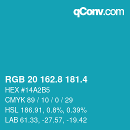 カラーコード: RGB 20 162.8 181.4 | qconv.com