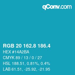 カラーコード: RGB 20 162.8 186.4 | qconv.com