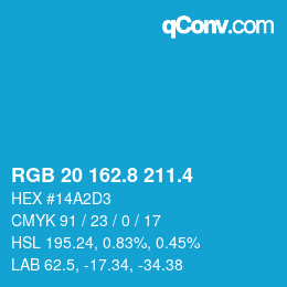 カラーコード: RGB 20 162.8 211.4 | qconv.com