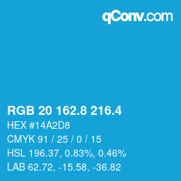 カラーコード: RGB 20 162.8 216.4 | qconv.com