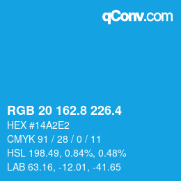カラーコード: RGB 20 162.8 226.4 | qconv.com