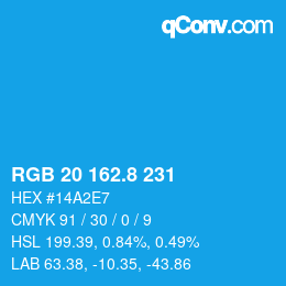 カラーコード: RGB 20 162.8 231 | qconv.com
