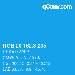 カラーコード: RGB 20 162.8 235 | qconv.com