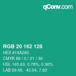 カラーコード: RGB 20 162 128 | qconv.com