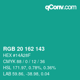 Color code: RGB 20 162 143 | qconv.com
