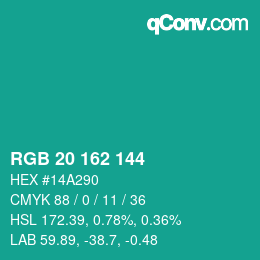 カラーコード: RGB 20 162 144 | qconv.com