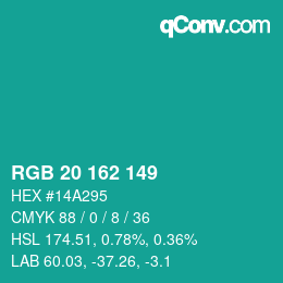 Color code: RGB 20 162 149 | qconv.com