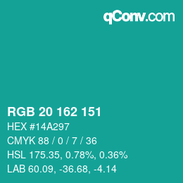 Color code: RGB 20 162 151 | qconv.com