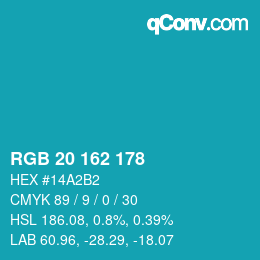Color code: RGB 20 162 178 | qconv.com
