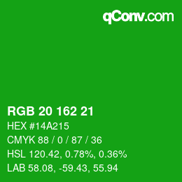 Color code: RGB 20 162 21 | qconv.com