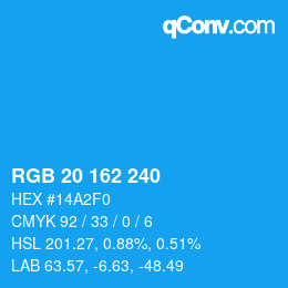 Color code: RGB 20 162 240 | qconv.com