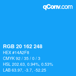 カラーコード: RGB 20 162 248 | qconv.com