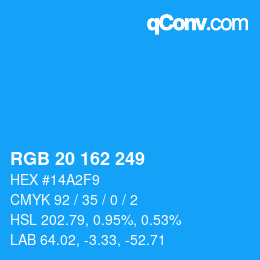 カラーコード: RGB 20 162 249 | qconv.com