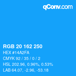 Color code: RGB 20 162 250 | qconv.com