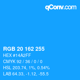 Color code: RGB 20 162 255 | qconv.com