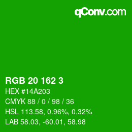 Color code: RGB 20 162 3 | qconv.com