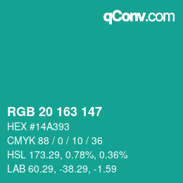カラーコード: RGB 20 163 147 | qconv.com