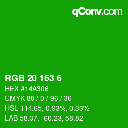 Color code: RGB 20 163 6 | qconv.com