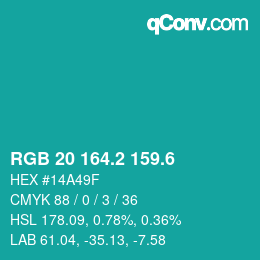 カラーコード: RGB 20 164.2 159.6 | qconv.com
