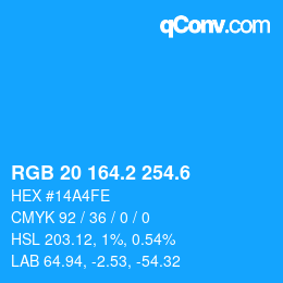 カラーコード: RGB 20 164.2 254.6 | qconv.com