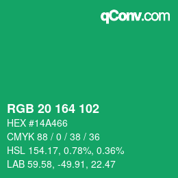 Farbcode: RGB 20 164 102 | qconv.com