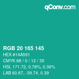 Color code: RGB 20 165 145 | qconv.com