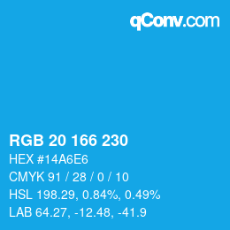 颜色代码: RGB 20 166 230 | qconv.com