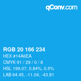 Color code: RGB 20 166 234 | qconv.com
