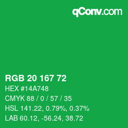 Color code: RGB 20 167 72 | qconv.com