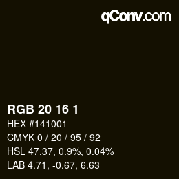 カラーコード: RGB 20 16 1 | qconv.com
