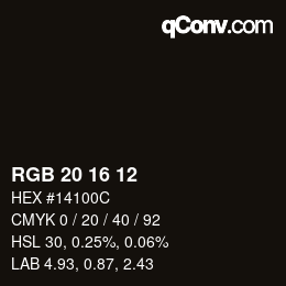 Color code: RGB 20 16 12 | qconv.com