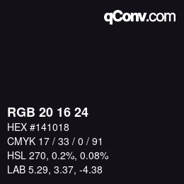 Color code: RGB 20 16 24 | qconv.com