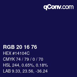 颜色代码: RGB 20 16 76 | qconv.com