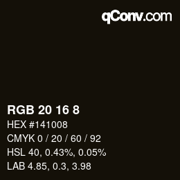 Color code: RGB 20 16 8 | qconv.com