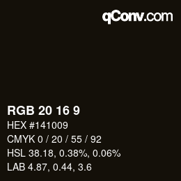 Color code: RGB 20 16 9 | qconv.com