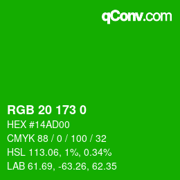 Color code: RGB 20 173 0 | qconv.com