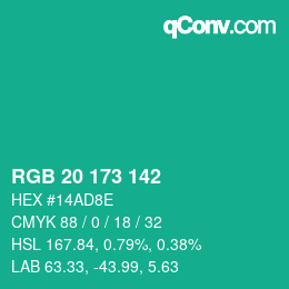 Color code: RGB 20 173 142 | qconv.com