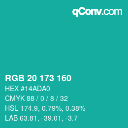 Color code: RGB 20 173 160 | qconv.com