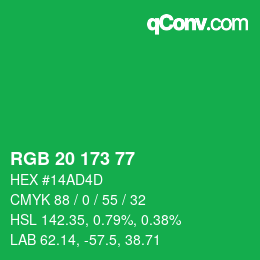 颜色代码: RGB 20 173 77 | qconv.com