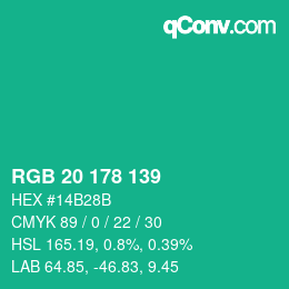 Color code: RGB 20 178 139 | qconv.com