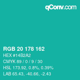 Farbcode: RGB 20 178 162 | qconv.com